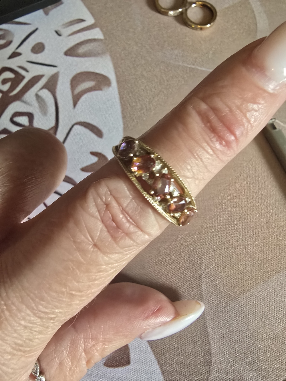 10k Gold Ring with Sunset Topaz And Diamond Gemstones